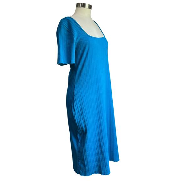 WRAY Square Neckline Turquoise Blue Ribbed Midi Sheath Dress Size XL - Picture 3 of 8